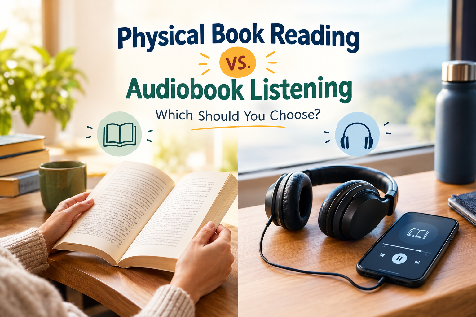physical book reading vs. audiobook listening